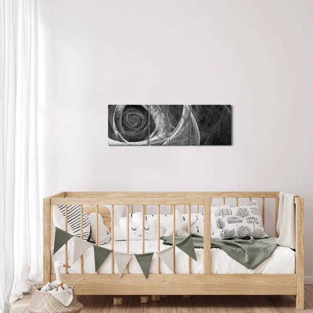Kép - Absztrakt rózsa fekete-fehér (órával) (90x30 cm)