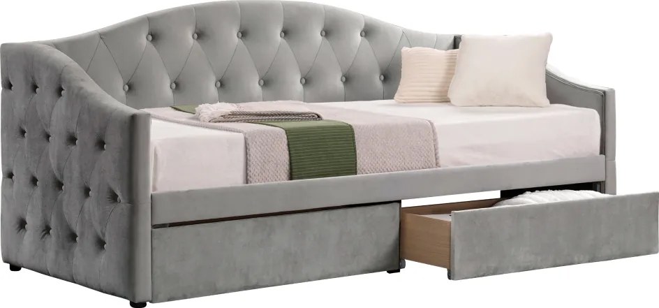 Ágy tárhellyel, 90x200, szürke Velvet szövet, ZASKA