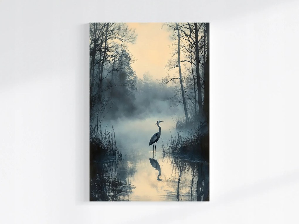 Vászonkép Canvas Természet Madár Kócsag Reggel Köd 80x120