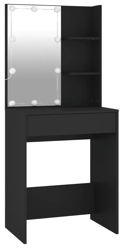 Fekete LED-es fésülködőasztal 60 x 40 x 140 cm