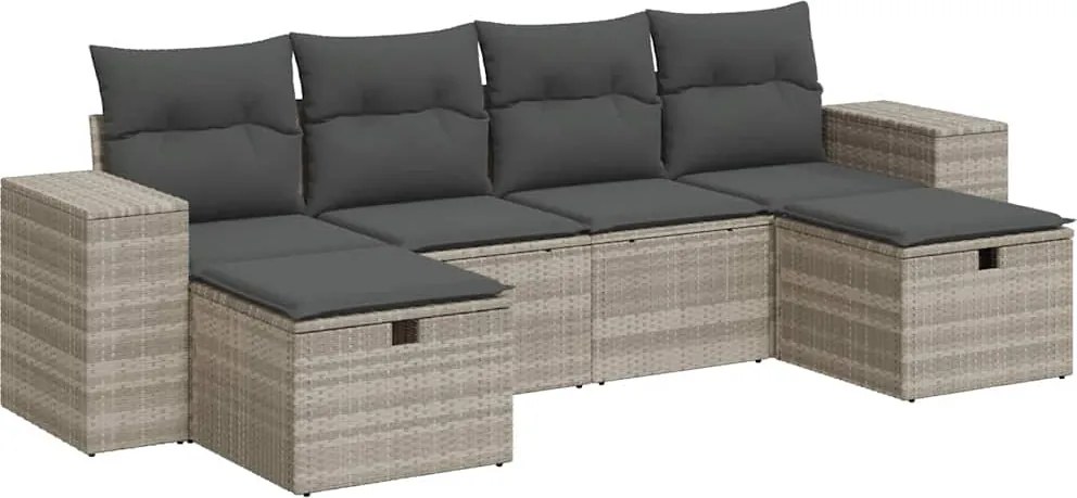 vidaXL 6 részes világosszürke polyrattan kerti ülőgarnitúra párnákkal