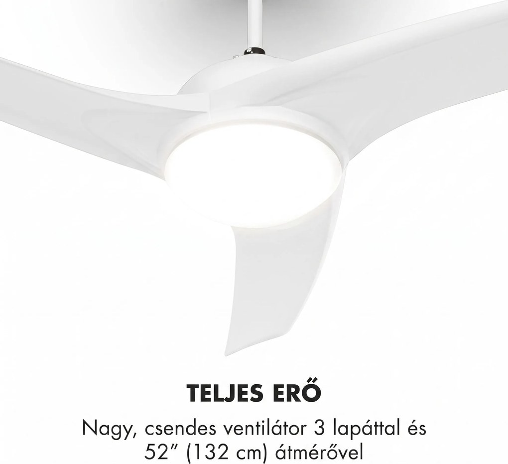 Klarstein Figo, fehér, mennyezeti ventilátor, 52", 55 W, mennyezeti lámpa, 2 x 42 W, távirányító