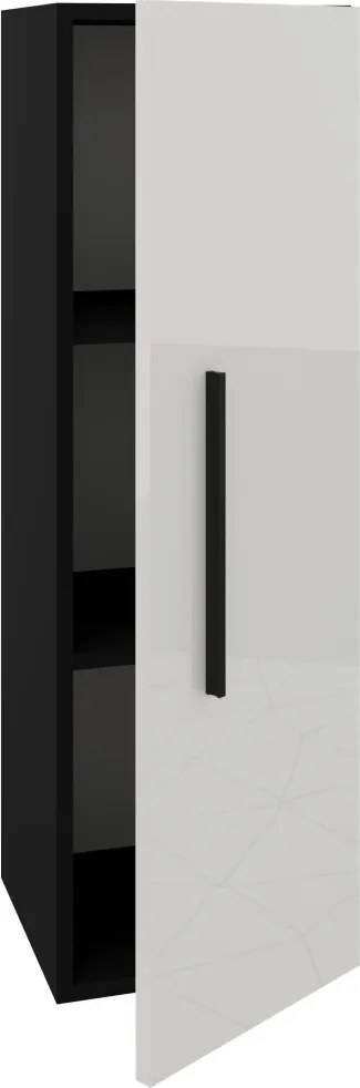 Kos 1 ajtós keskeny magas szekrény, Fekete / Fényes fehér, MDF, 30 x 30 x 95 cm