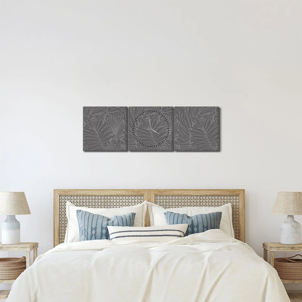 Kép - Szürke pálmalevelek (órával) (90x30 cm)