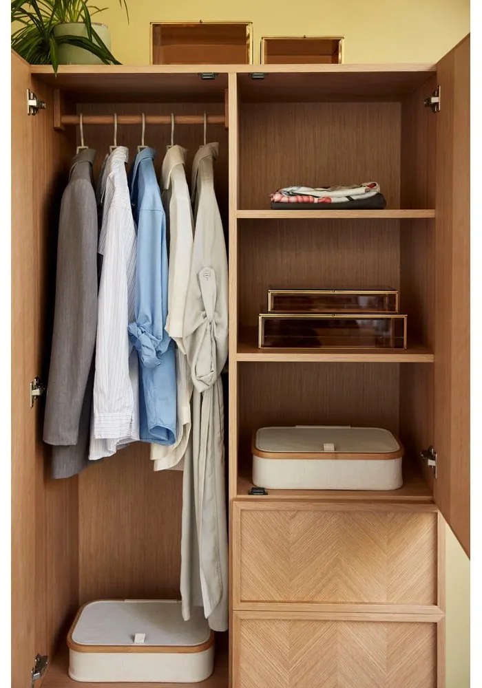 Bézs fedeles textil tárolódoboz szett 2 db-os 38x26x9 cm Ecru – Hübsch