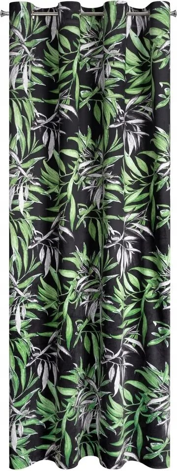 Bársony függöny 140X250 fekete, zöld gallyak nyomtatásával