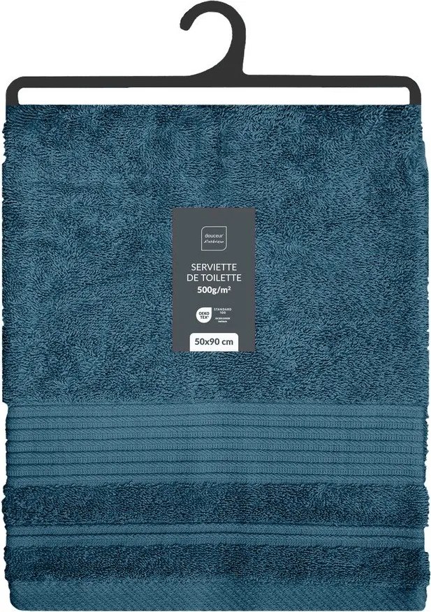 Sötétkék frottír pamut törölköző 50x90 cm Tendresse – douceur d'intérieur