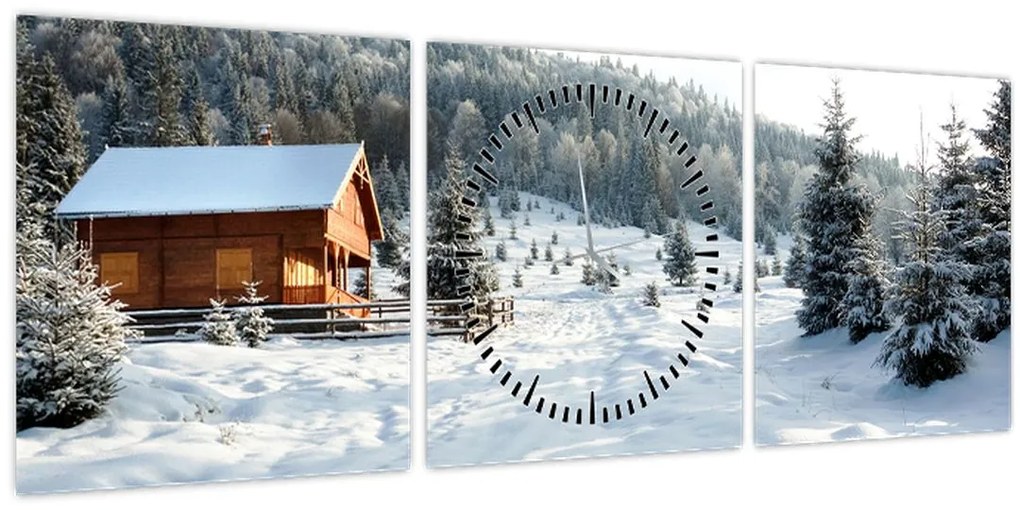 Kép - Hegyi kunyhó (órával) (90x30 cm)