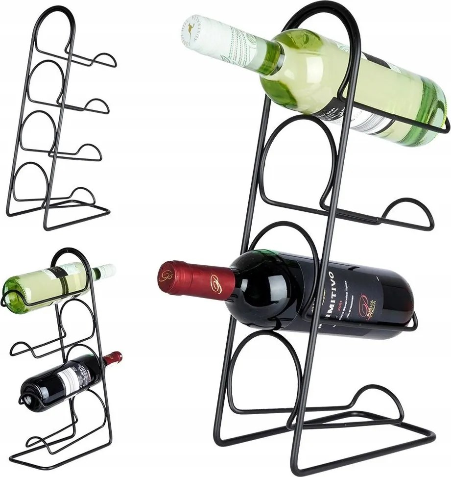 Állvány Fém fekete bor alkoholos könyvespolc szekrény borospolc 4 palack