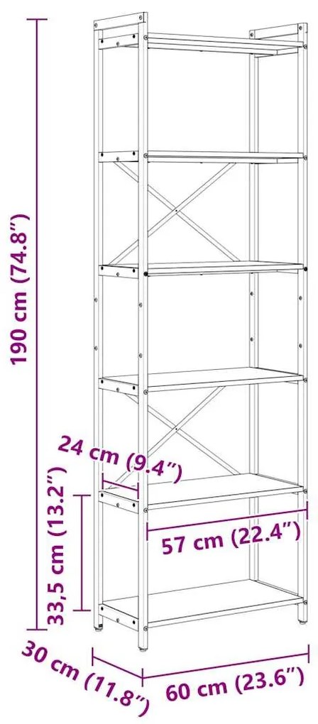 Könyvszekrény sonoma tölgy 60 x 30 x 188 cm Faanyag