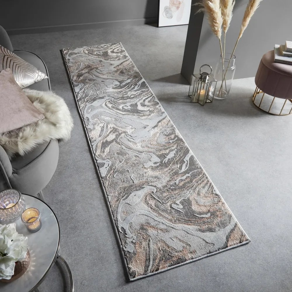 Szürke-bézs futószőnyeg 80x300 cm Marbled – Flair Rugs