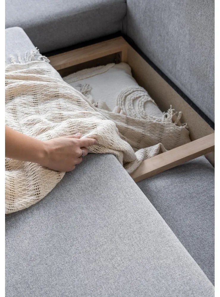 Világosszürke kinyitható-tárolóhelyes sarokkanapé (bal oldali-L alakú) Scandic Lagom – Miuform