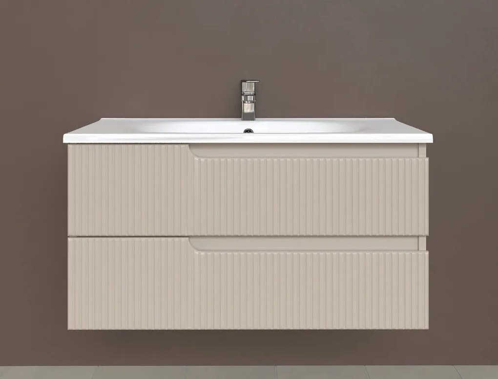 Piramida EURIDIKA fali fürdőszobabútor - műmárvány mosdóval -2 fiókos - PINO BÉZS - 100 x 48 x 53 cm