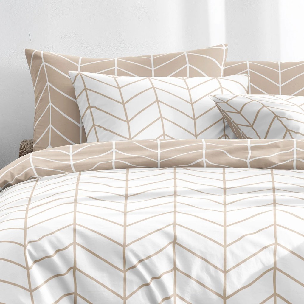 Goldea pamut ágyneműhuzat - cikcakk fehér és bézs 220 x 200 és 2db 70 x 90 cm
