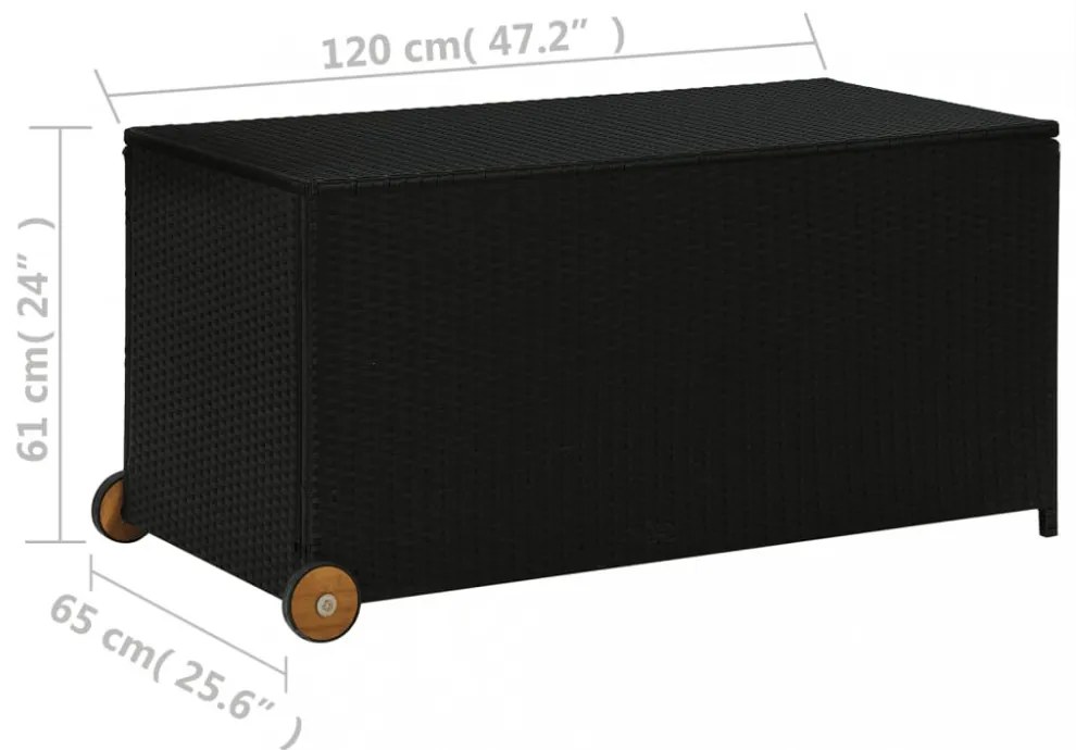 fekete polyrattan kerti tárolóláda 120 x 65 x 61 cm