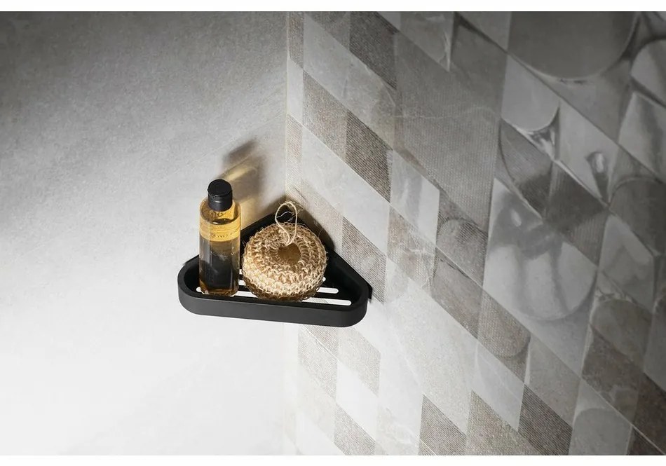 GEDY 328314 Smart sarok polc zuhanyzóba, 17 x 3 x17 cm, matt fekete
