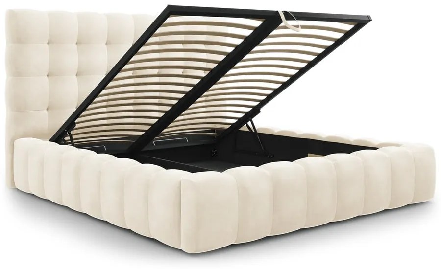 Bézs kárpitozott franciaágy tárolóhellyel, ágyráccsal 180x200 cm Bali – Cosmopolitan Design