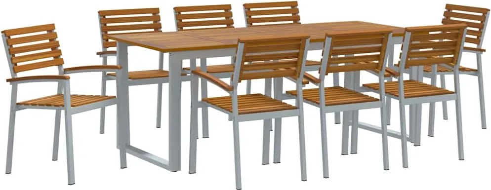 vidaXL Kert étkező szett 9 pcs Szürke Tömör Akácfa