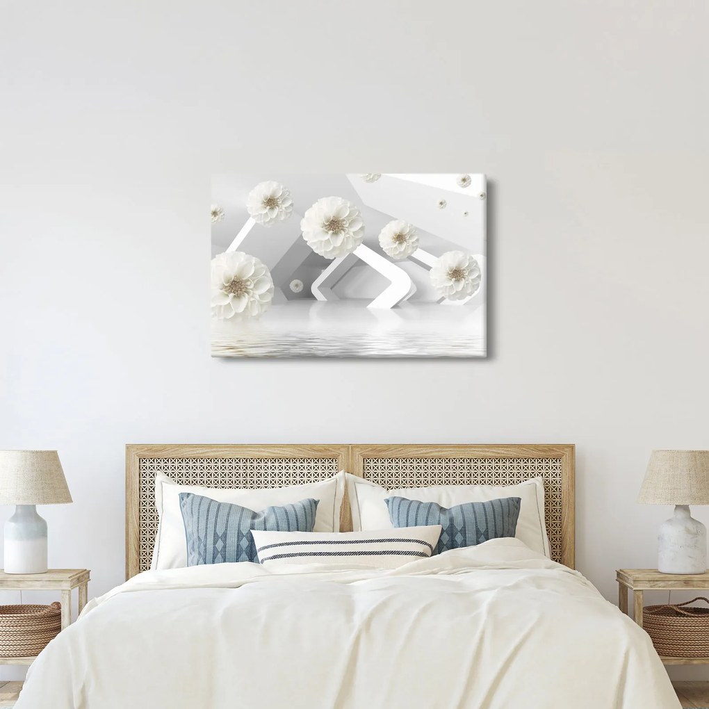 Absztrakt kép fehér virágokkal (90x60 cm)
