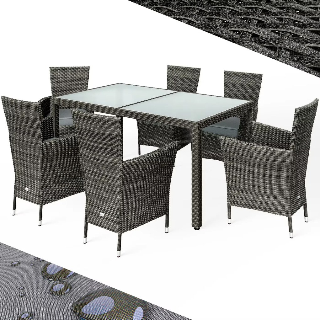 Deuba Berlin 1+6 kerti rattan garnitúra - szürke/antracit