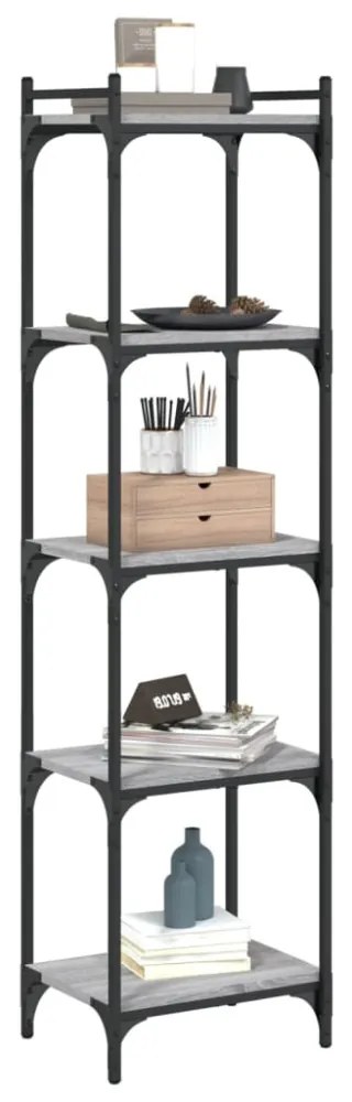 5 szintes szürke sonoma szerelt fa könyvespolc 40 x 30 x 154 cm