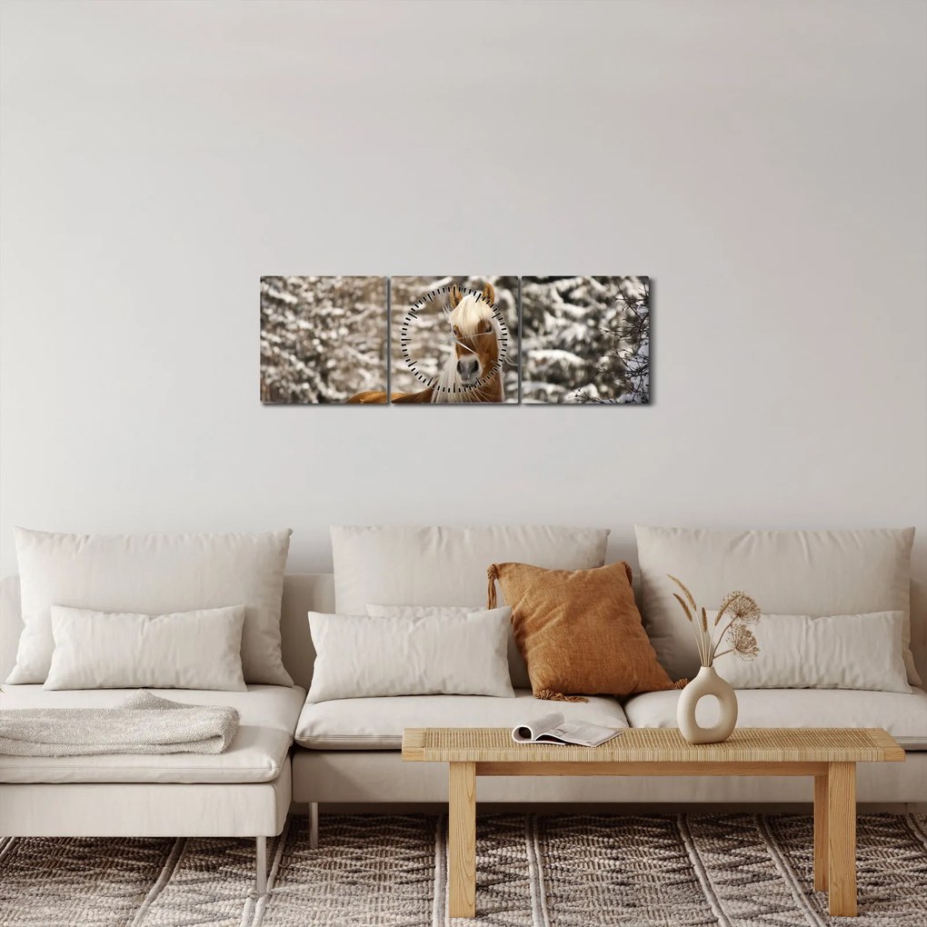 Kép - Ló a téli tájban (órával) (90x30 cm)