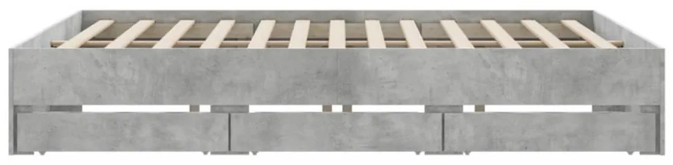 betonszürke szerelt fa ágykeret fiókokkal 200 x 200 cm