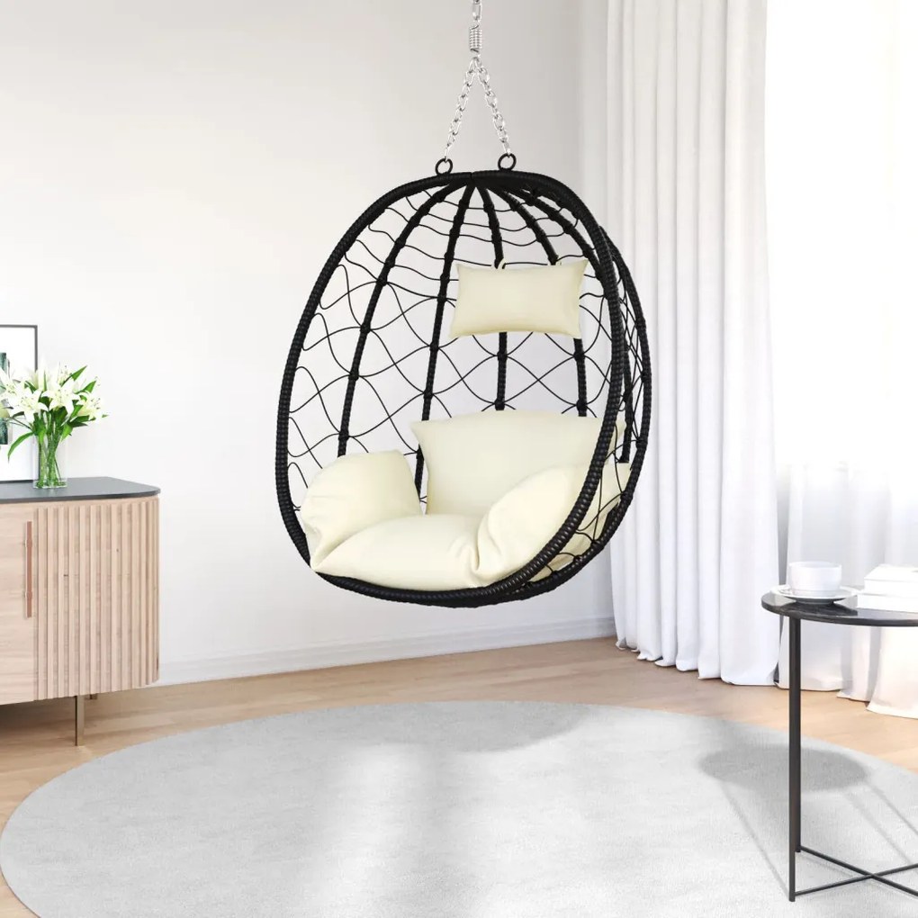Függő tojásfotel állvány nélkül Krém fehér Poli Rattan