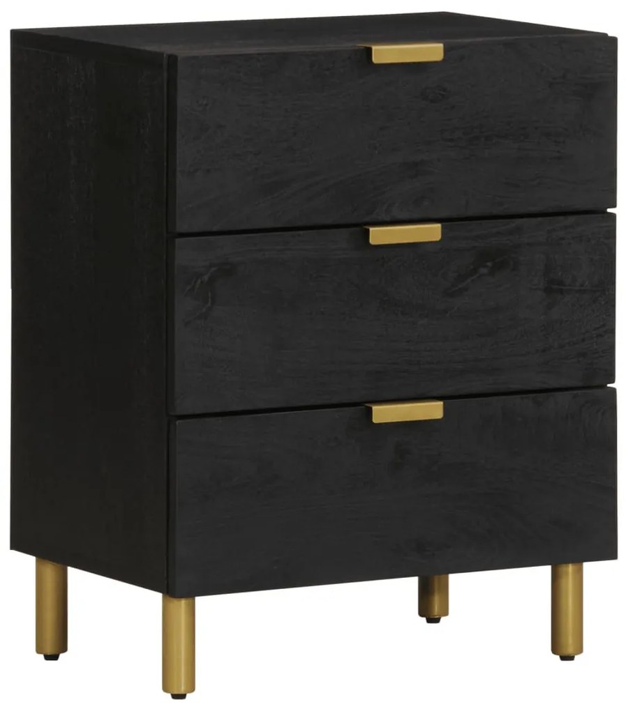 Fekete tömör szerelt fa éjjeliszekrény 50 x 33 x 62 cm