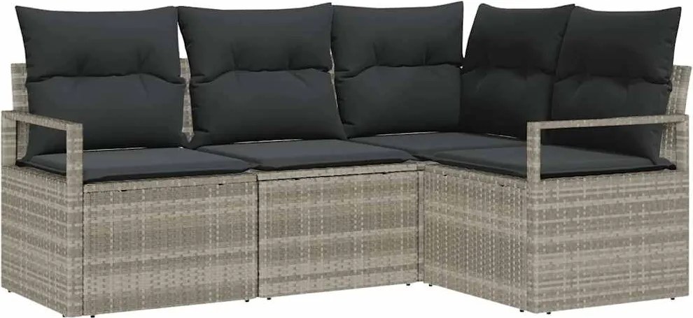 vidaXL Kanapé Szett párnával tárolóval 4 pcs Világosszürke polirattan