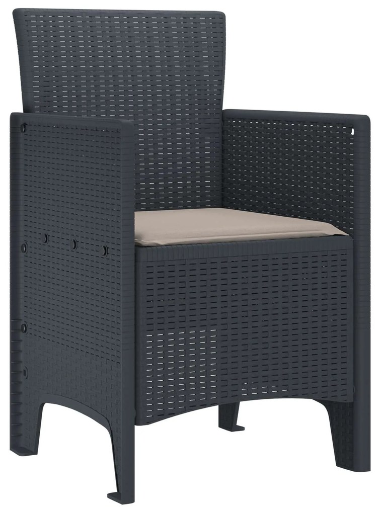 vidaXL Kerti Szék párnával 2 pcs Antracit 53 x 49 x 85 cm Polipropilén