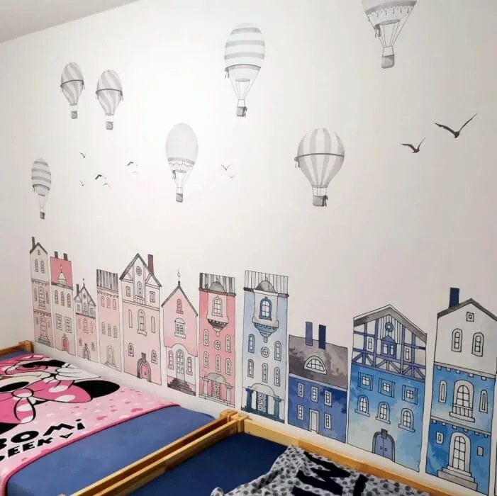 INSPIO Szürke hőlégballon falmatricák gyerekszobába