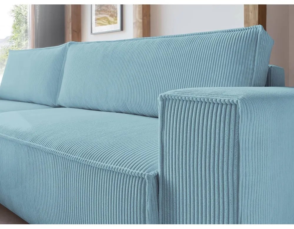 Mentazöld kordbársony kinyitható-tárolóhelyes sarokkanapé Nihad – Bobochic Paris