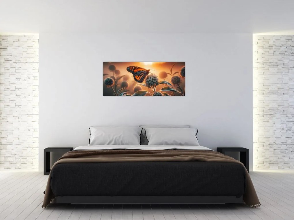Kép – Pillangó a lenyugvó napban (120x50 cm)
