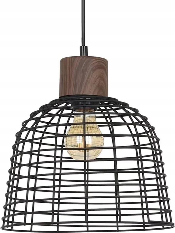 Seynave Függő lámpa loft fém fa fekete ipari