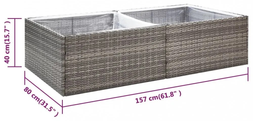 szürke polyrattan kerti ültetőláda 157 x 80 x 40 cm