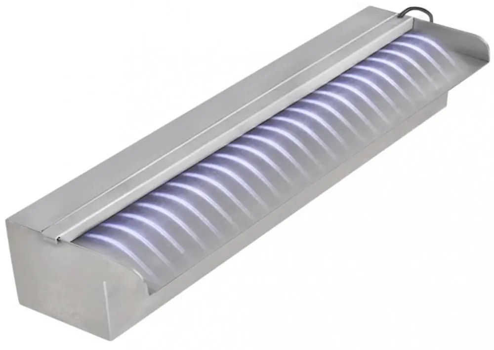 Négyszögletes rozsdamentes acél medence szökőkút LED fényekkel 45 cm