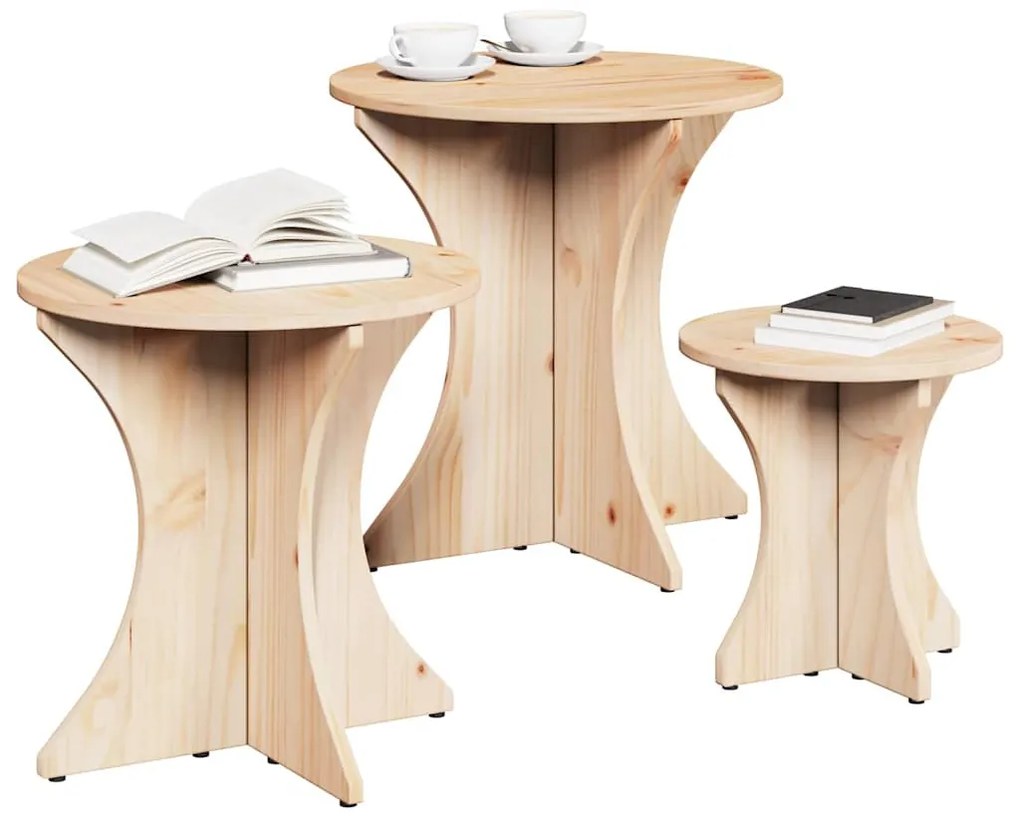 Dohányzóasztal 3 pcs Természetes 46 x 46 x 47 cm Tömör fenyőfa