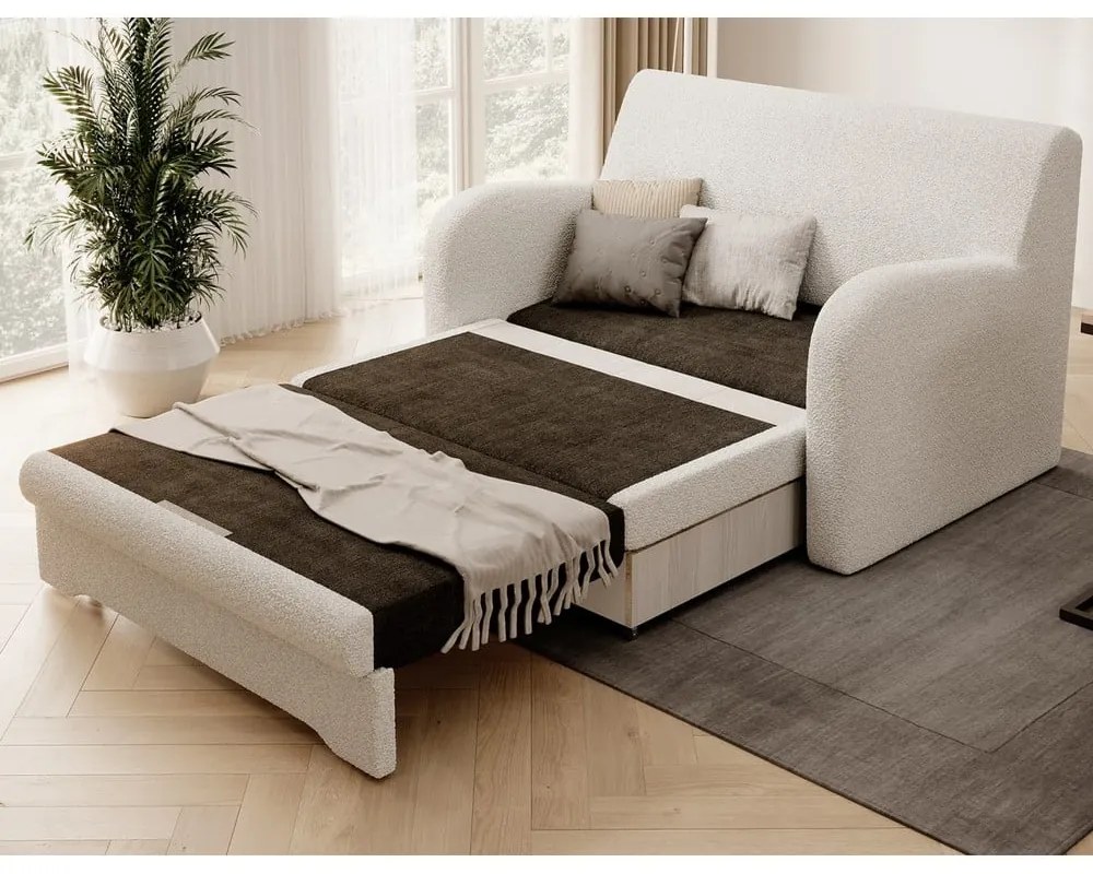 Fehér buklé kinyitható-tárolóhelyes kanapé 130 cm Ario – ELTAP