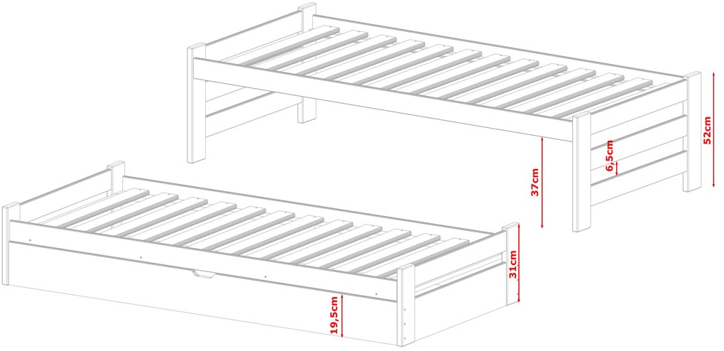 Gyerekágy 90 x 190 cm ANISSA (ágyráccsal és tárolóhellyel) (borovi fenyő). Akció -10%. 1013060