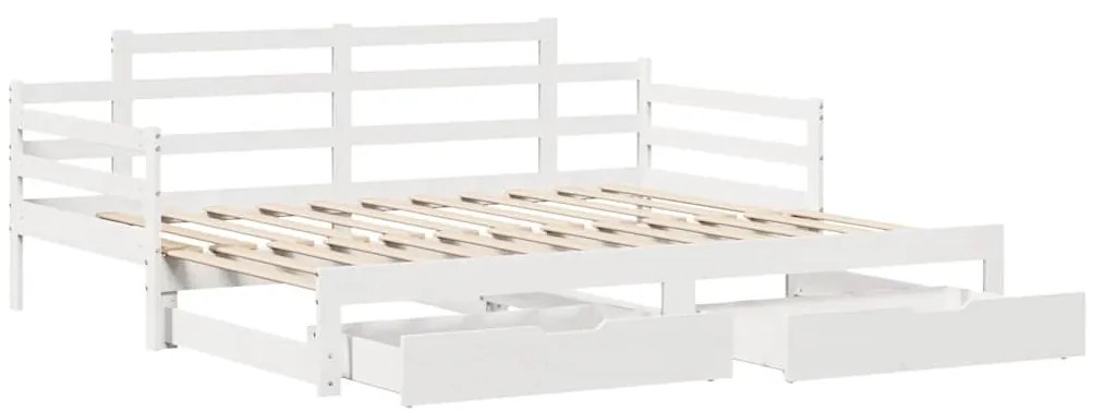 fehér kihúzható heverő fiókokkal matrac nélkül 90 x 190 cm