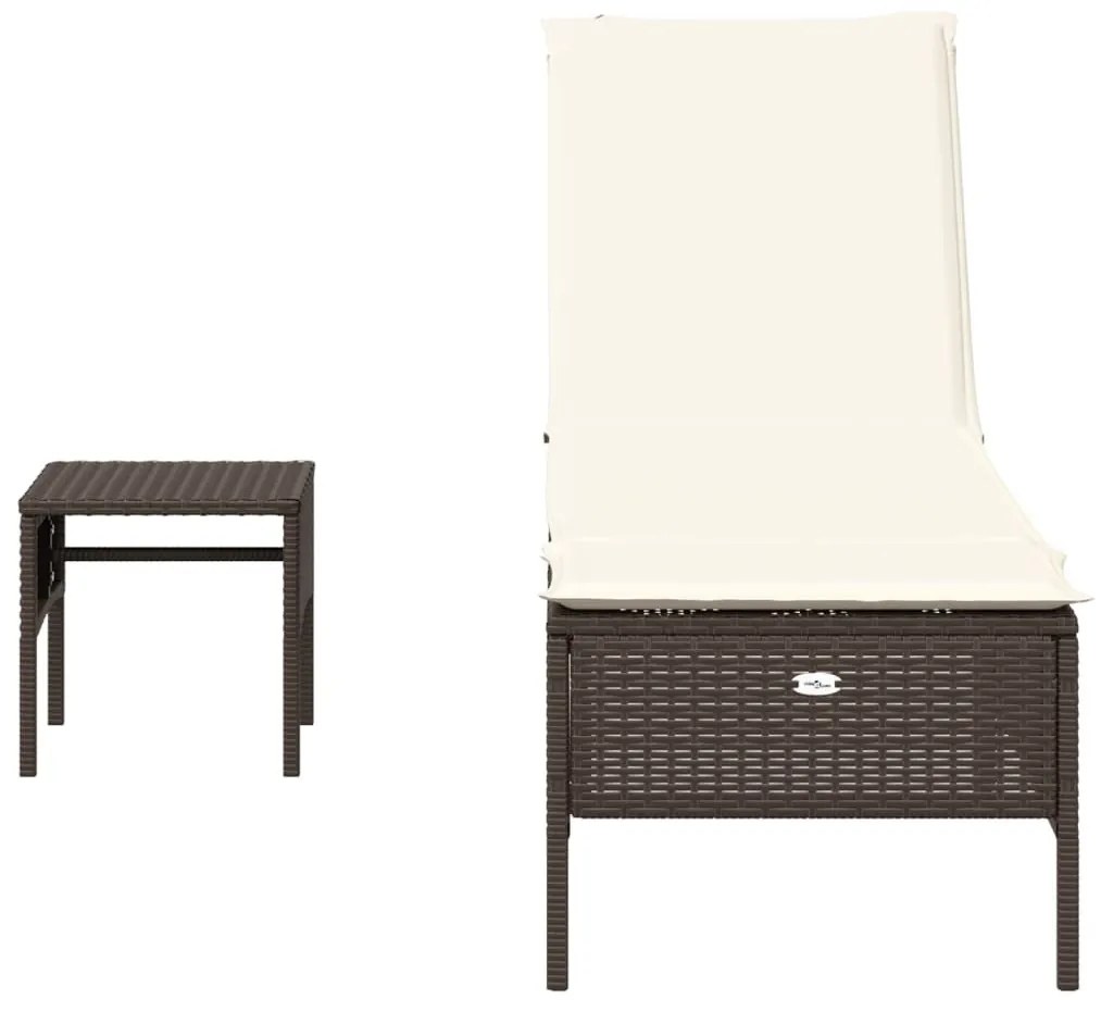 barna polyrattan napozóágy asztallal és párnával