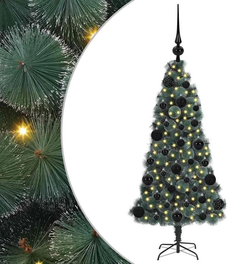 vidaXL Mesterséges, elővilágított karácsonyfa labdákkal Zöld 120 cm