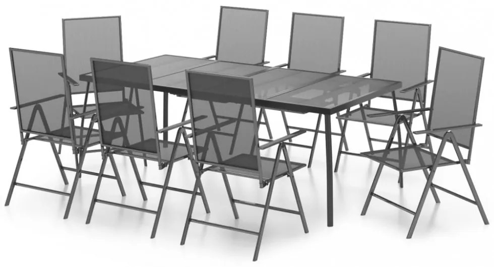 9 részes antracitszürke acél kerti étkezőgarnitúra