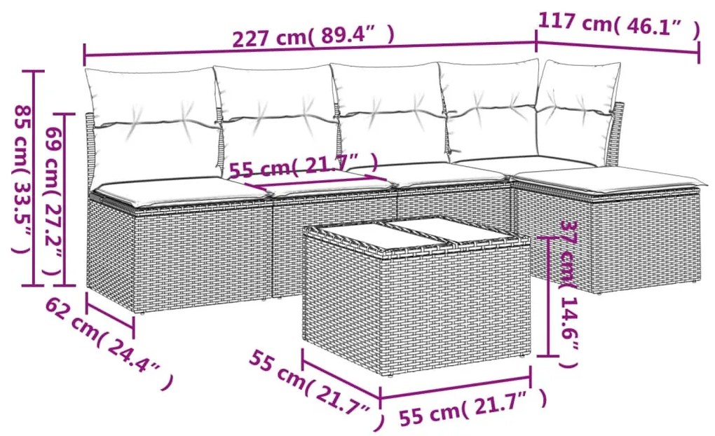 6 részes bézs polyrattan kerti ülőgarnitúra párnával