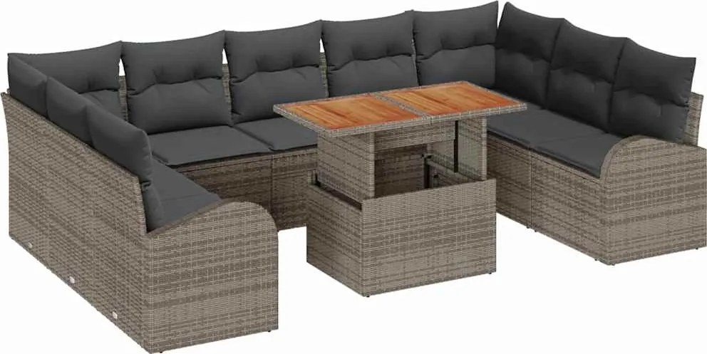 vidaXL Kerti Kanapé Szett tárolóval 10 pcs Szürke Poli rattan