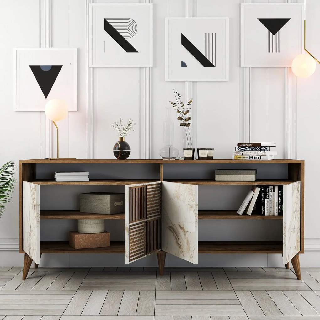 Konzolasztal Milan - Diós, Fehér Marble