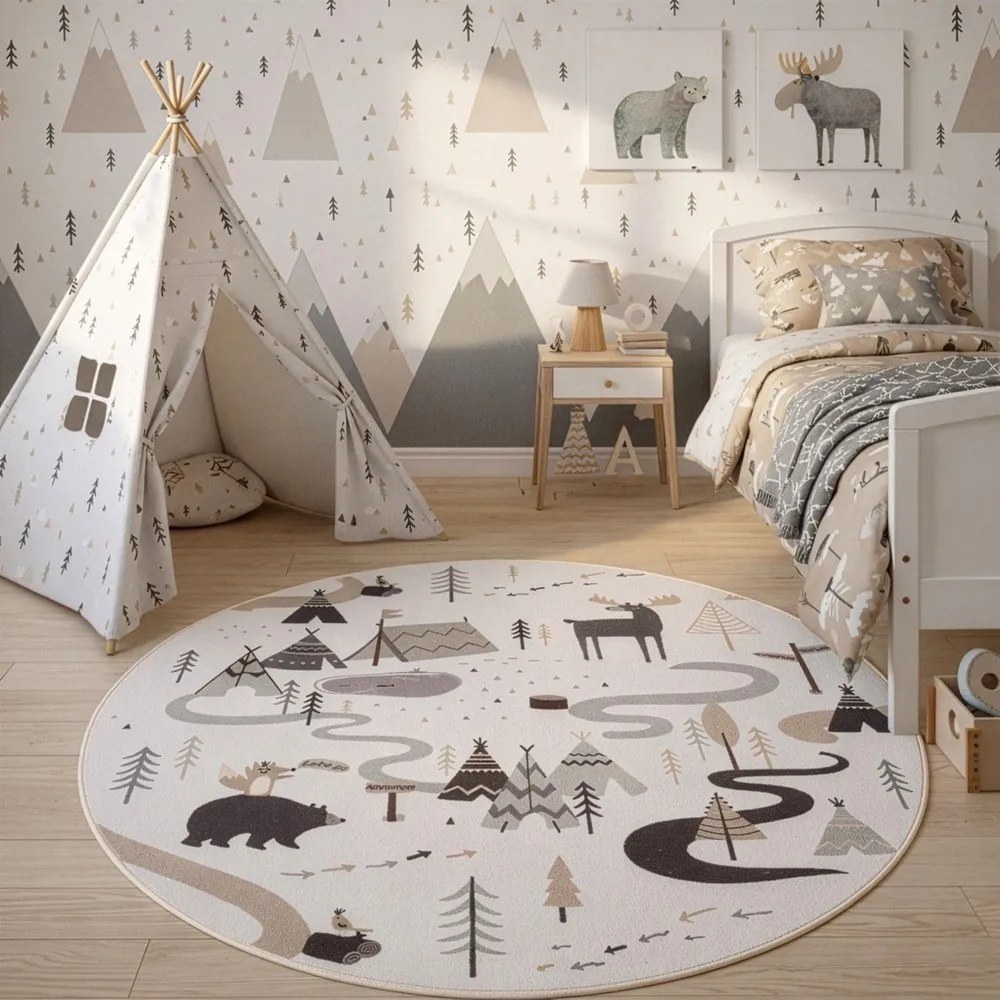 Krémszínű mosható gyerek szőnyeg ø120 cm Coco 1135 – Ayyildiz Carpets