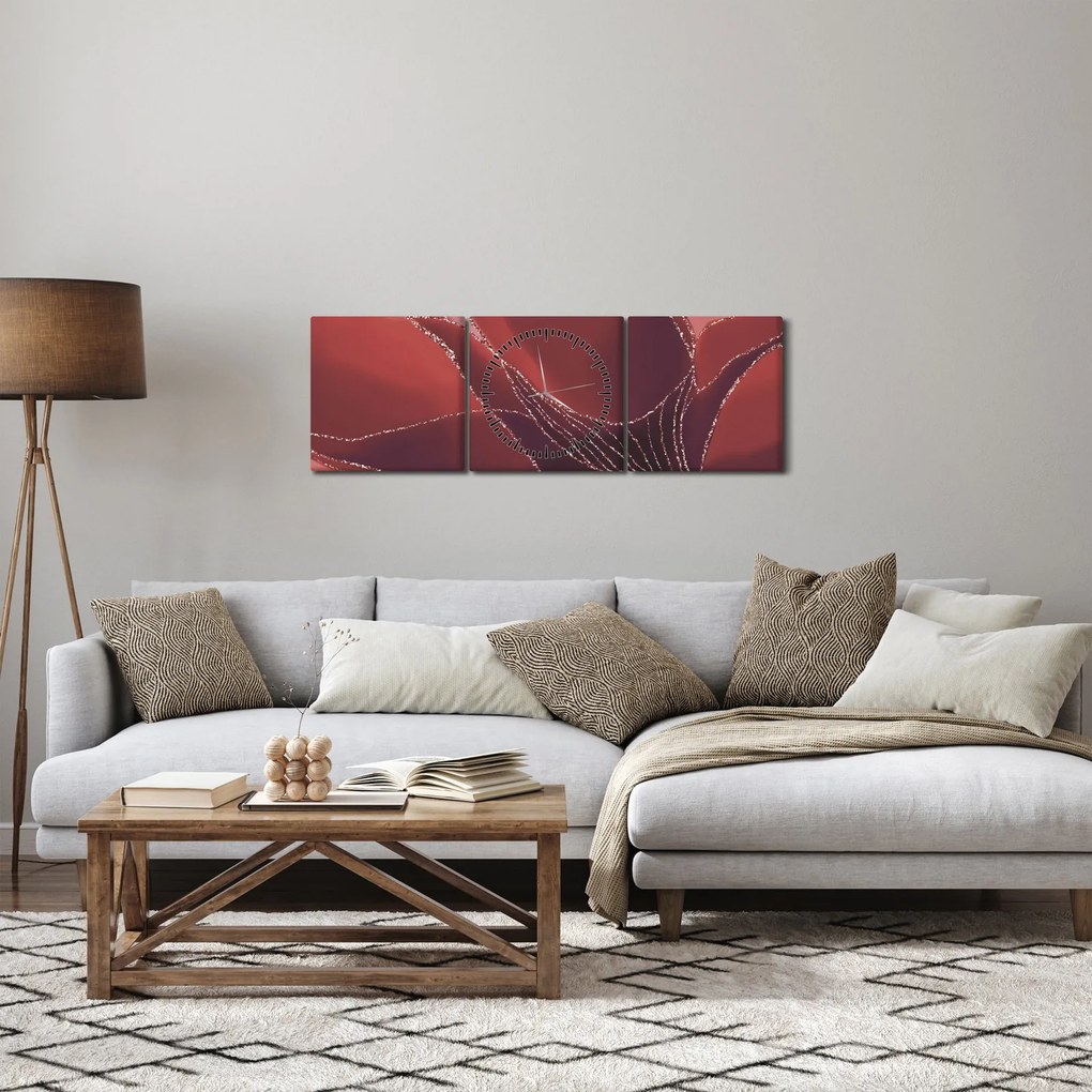 Kép - Piros absztrakt virág N⁰2 (órával) (90x30 cm)