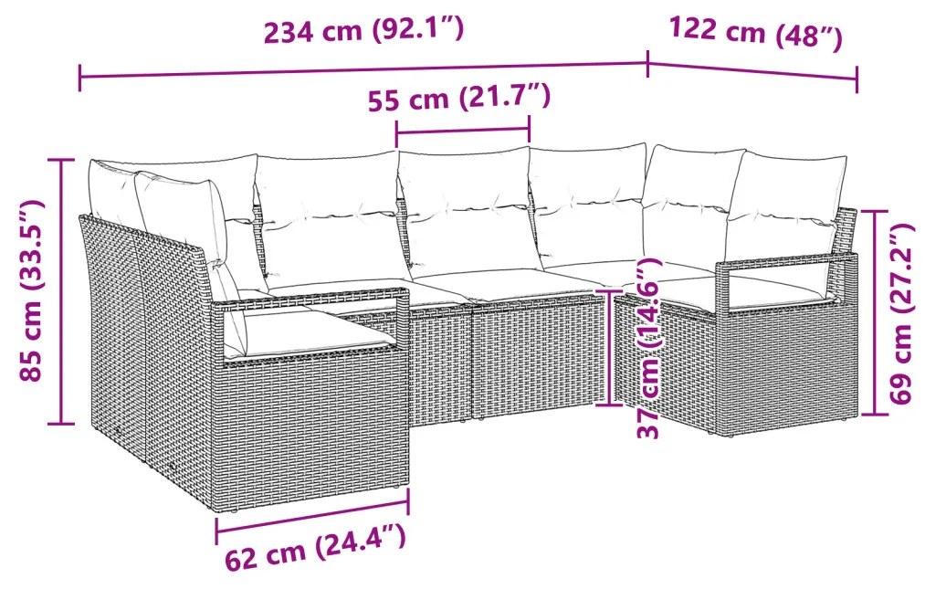 Kanapé Szett párnával 6 pcs Szürke polirattan
